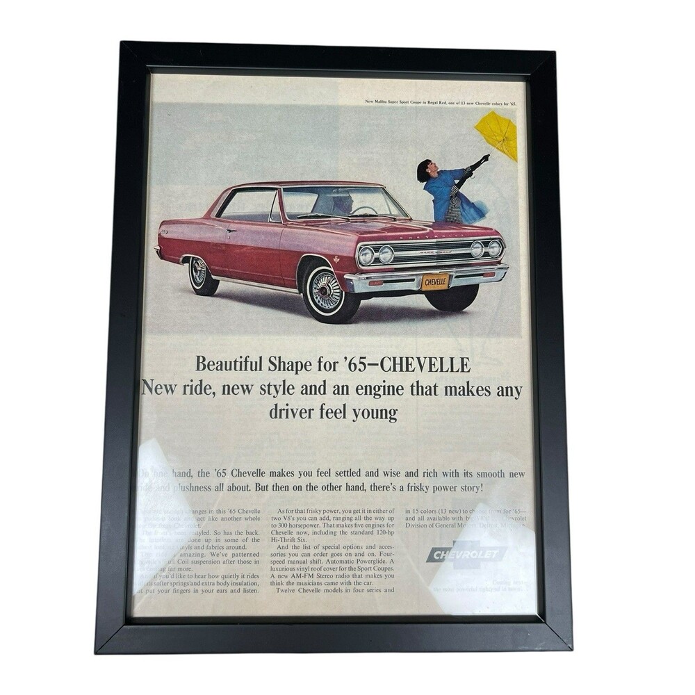 Framed 1964 Saturday Evening Post Ad CHEVROLET CHEVELLE Malibu Super Sport Coupe